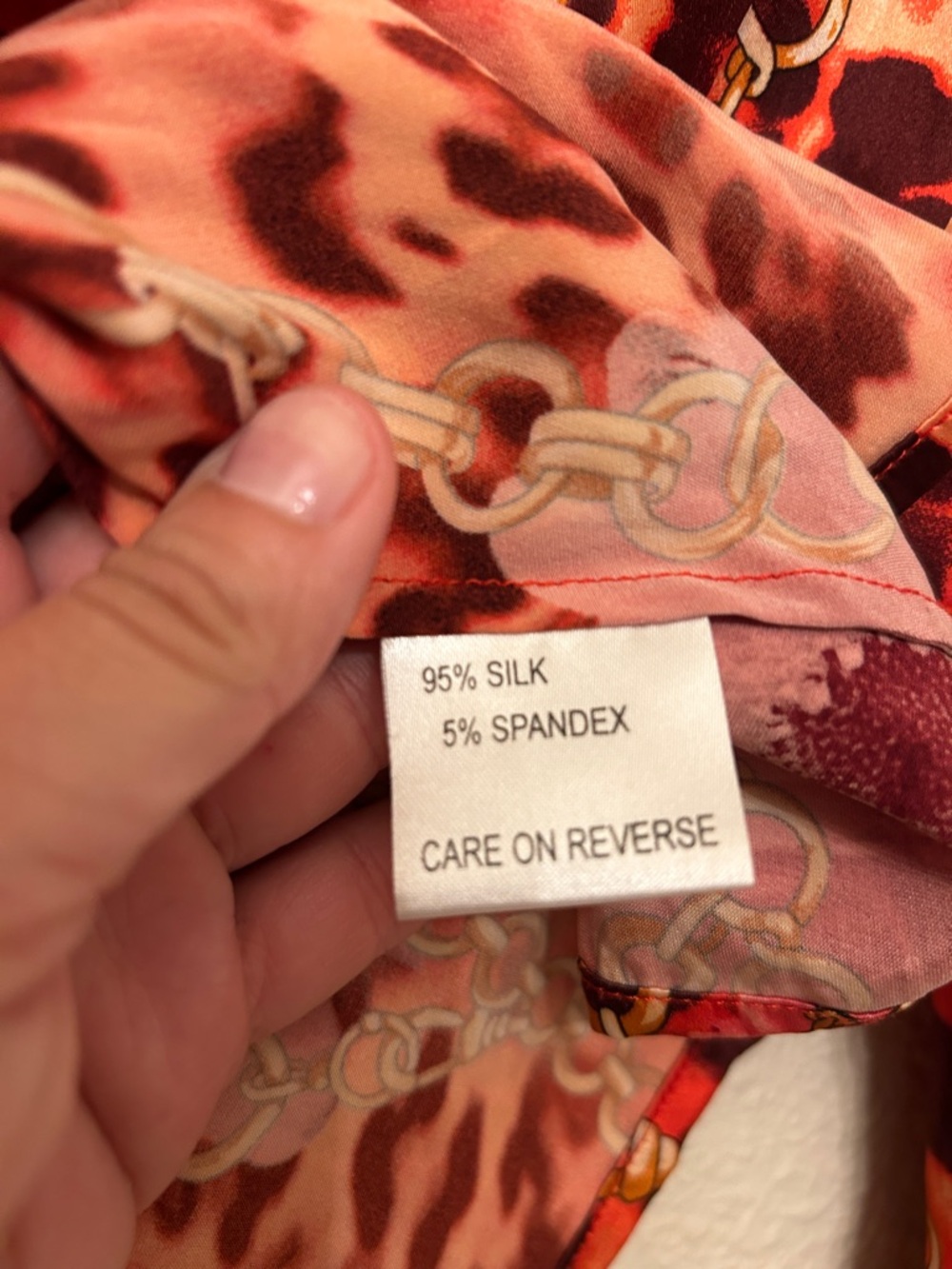 St. John Silk Blouse Size 10 Animal Print Chain Floral Ruffle Front StatementTop - Picture 6 of 7